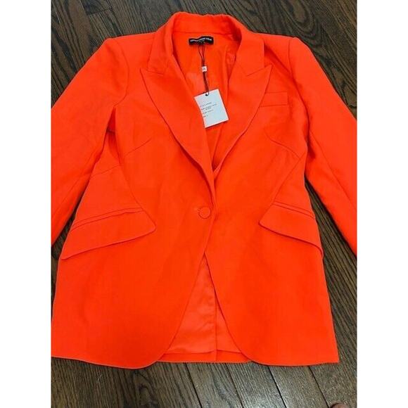 Generation Love Hudson Crepe Blazer Jacket Padded Shoulder Pockets Papaya S NEW - Picture 3 of 10